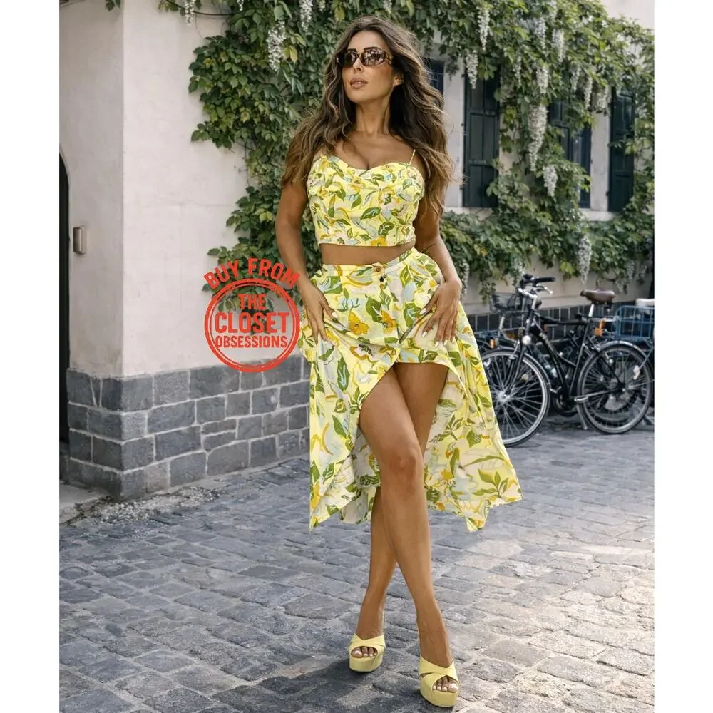 Zara Floral Co Ord Set Corset Top Midi Skirt Linen Blend Vacation Outfit NWT - Picture 6 of 16